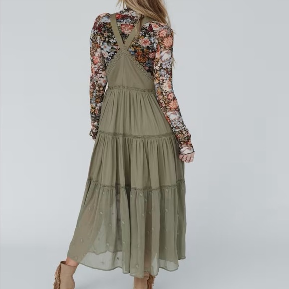 In loom three bird nest green overall dress maxi length size large - Picture 3 of 10